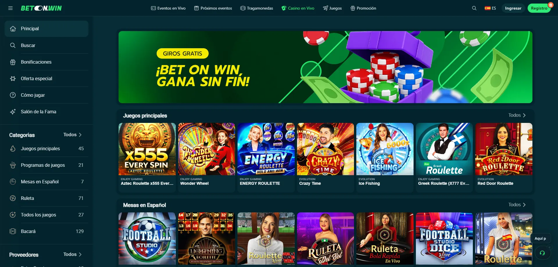 Tragamonedas y juegos en BetonWin Casino para jugadores de México