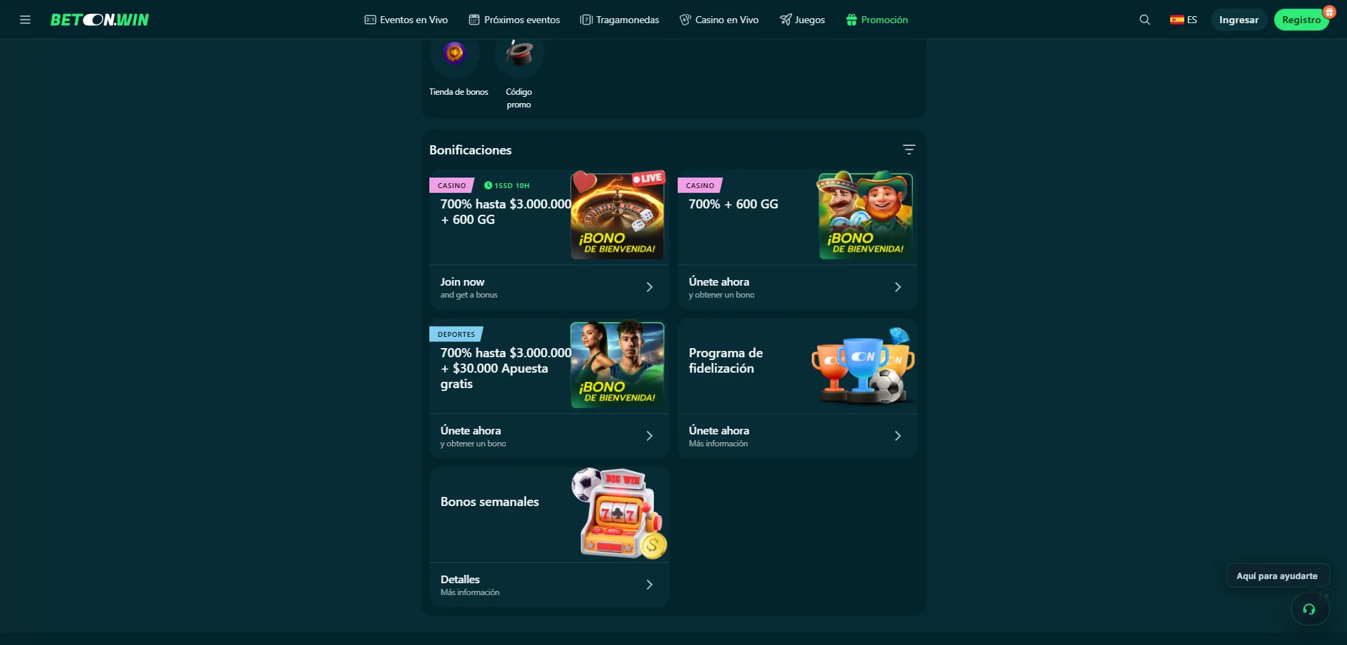 BetonWin Casino bono de bienvenida 50% primer depósito para jugadores